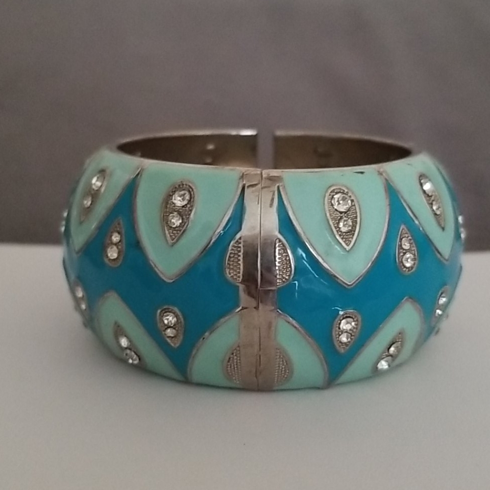 Enamel and Rhinestone Hinged Cuff Bracelet